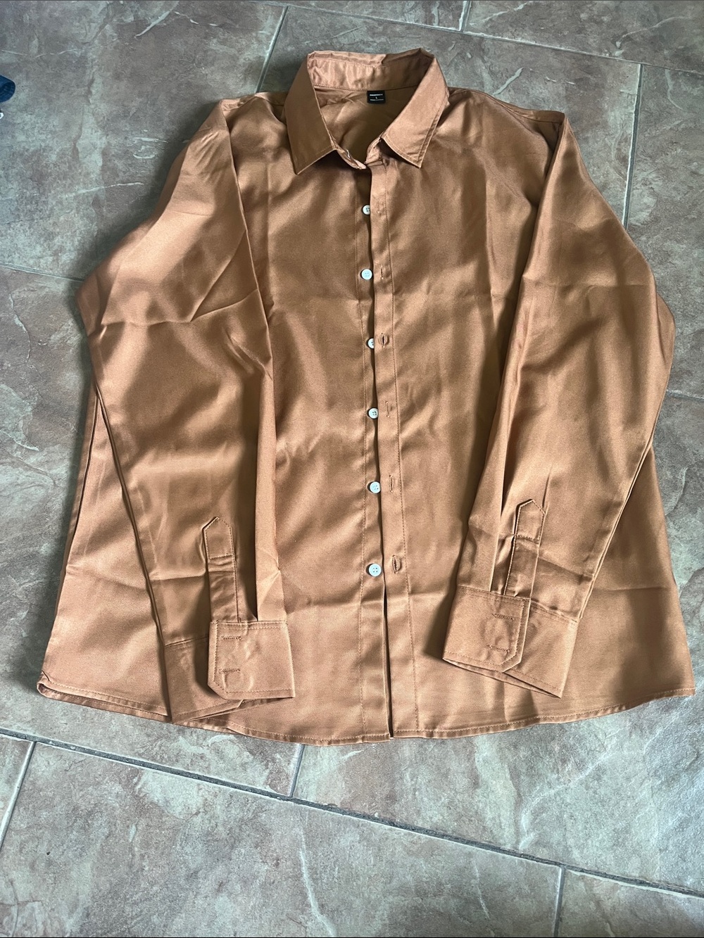 Men's Copper Satin Dress Shirt - Classic Button-Down